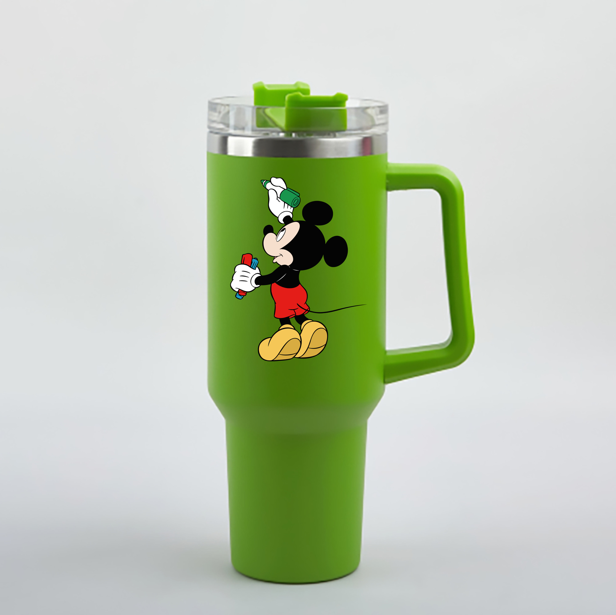 （画像用） ミッキーマウス Mickey Mouse 1200mL車用タンブラー - クリスタルステッカー（プラスチックストロー付き）